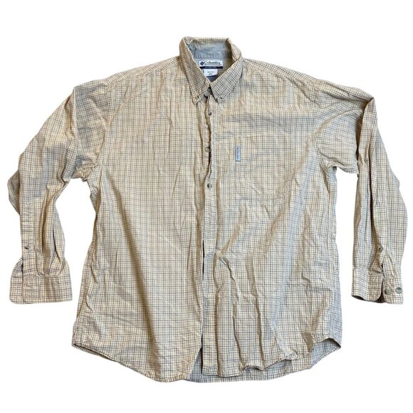 Columbia Men's Shirt XL Beige & White Checkered Long-Sleeve Button-Up - Picture 1 of 8